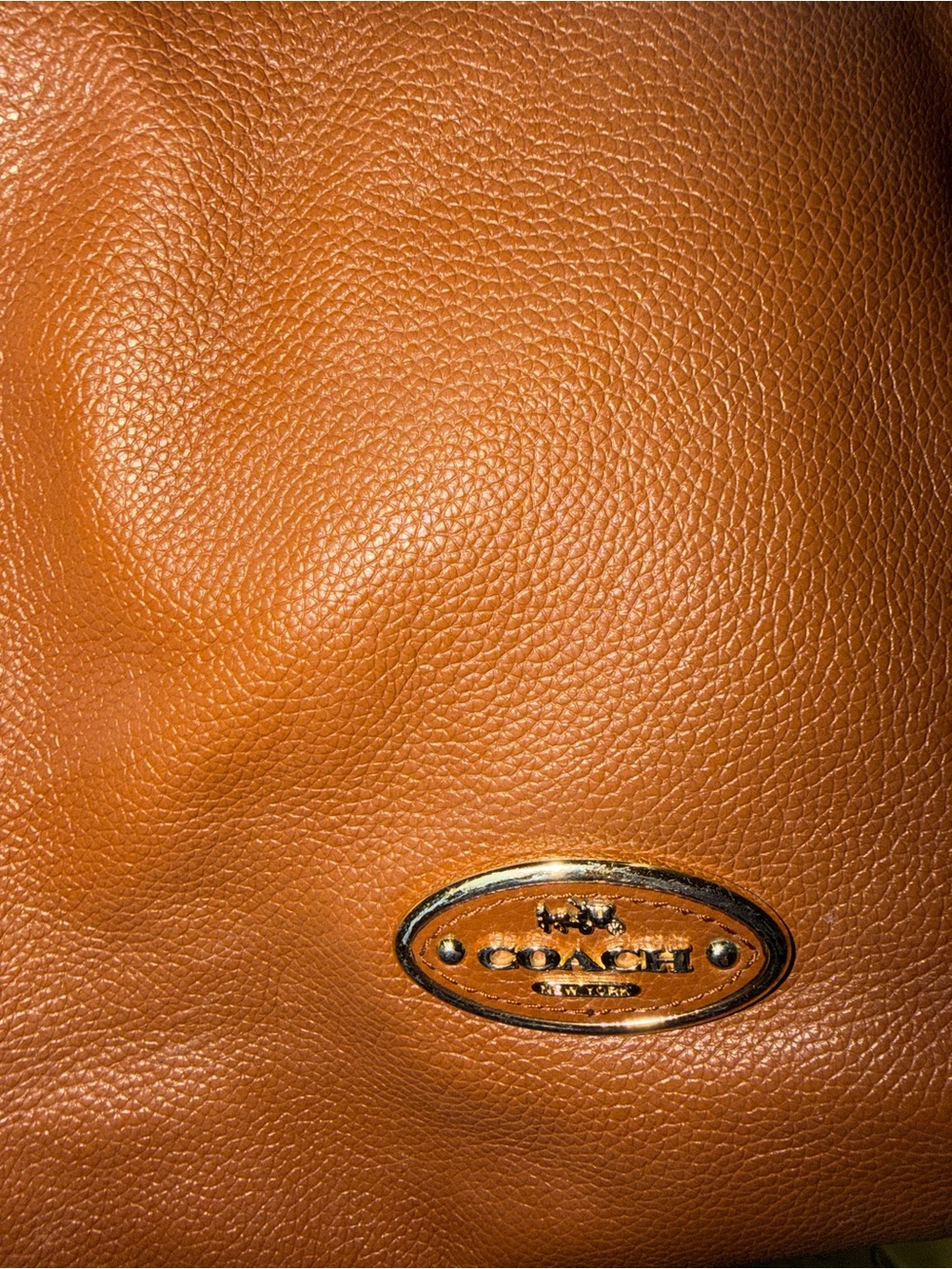 Coach Leather Shoulder Bag in Caramel Brown with Gold Plaque